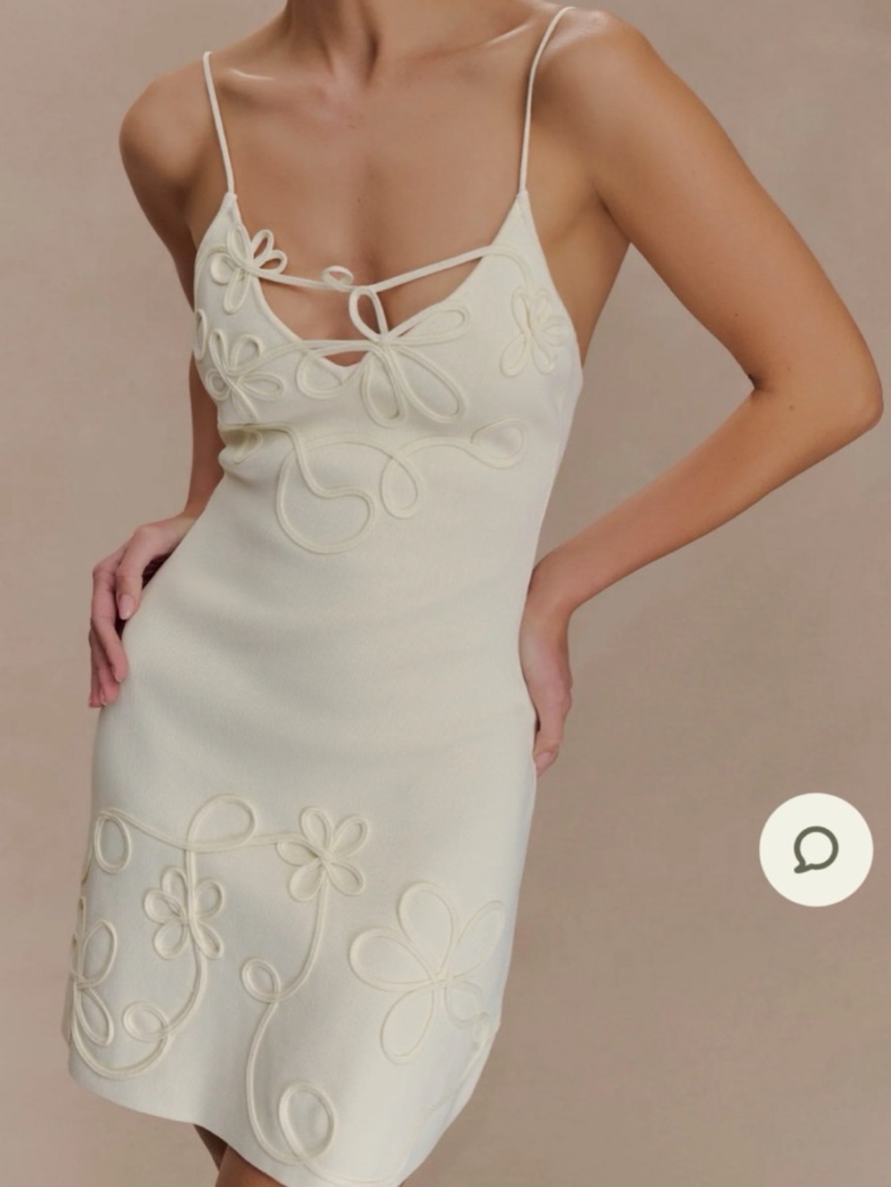 Ivory Floral Appliqué Spaghetti Strap Mini Dress